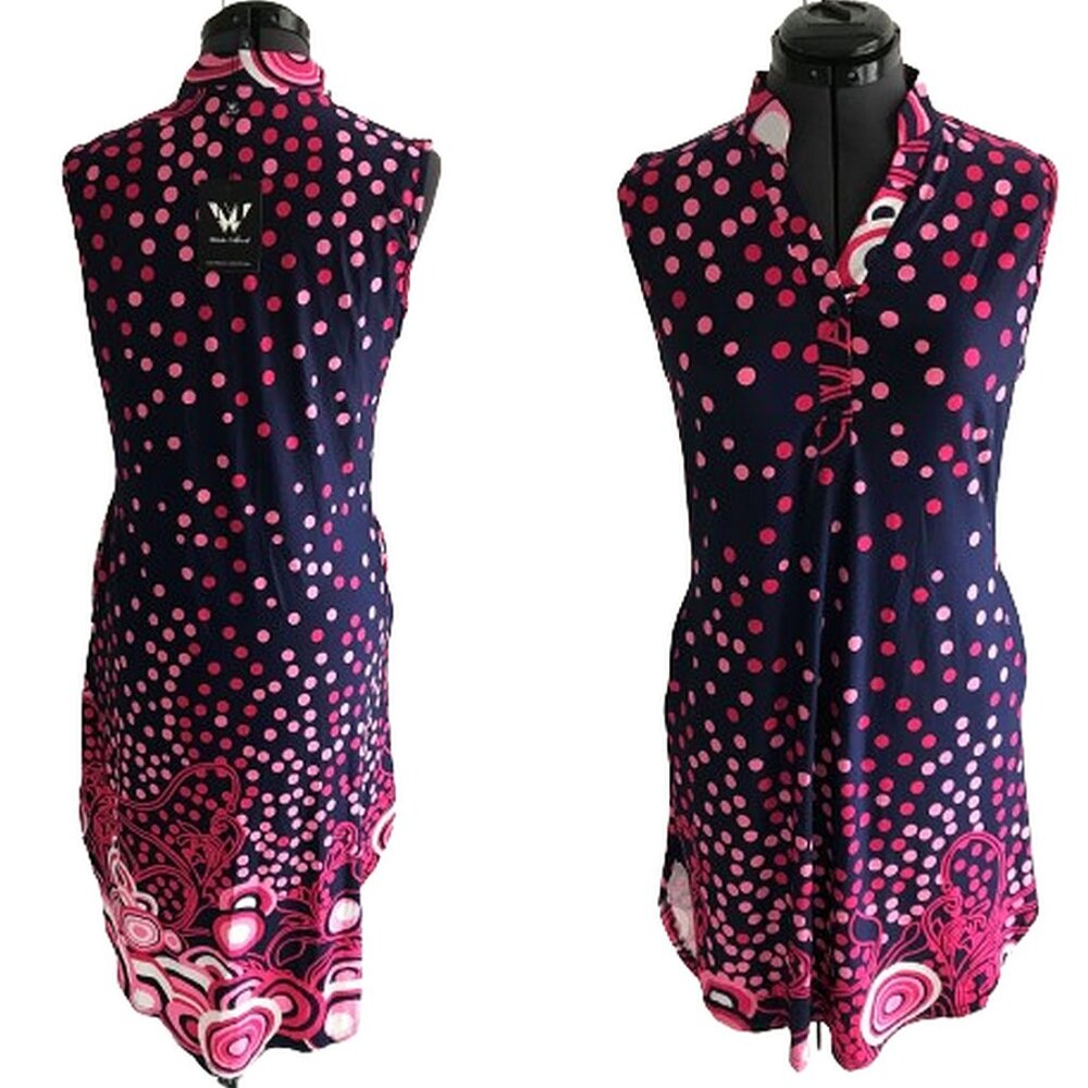 White Mark Navy / Pink Dress w/ High Low Hem, Polka Dot, Size L, NWT